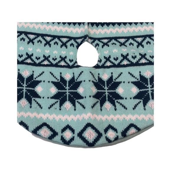 Norwegian Snowflake Knit Christmas Tabletop Tree Skirt Turquoise Teal Blue 18" - Picture 3 of 10